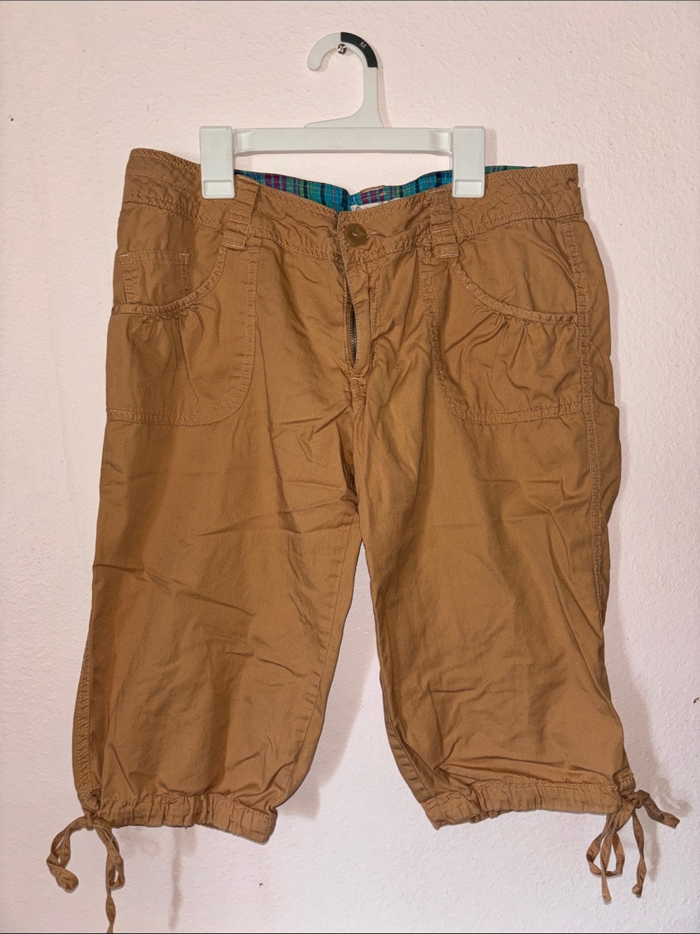 OP Womans Brown Cargo Capri Shorts with Drawstring Hems Size 13
